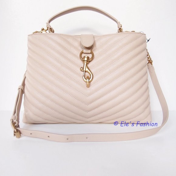 ❤️NWT Rebecca Minkoff Edie Lrg Top Handle Satchel Crossbody Bag SAND DUNE Beige - Picture 4 of 15